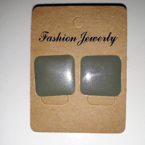 Vintage Earrings 1980's Taupe Gray Rounded Squares - Picture 1 of 3